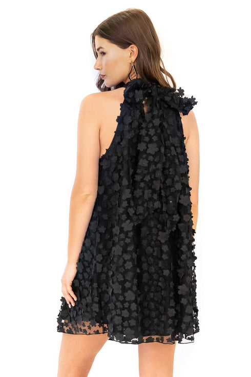Halter Swing Mini Dress - Black Petal